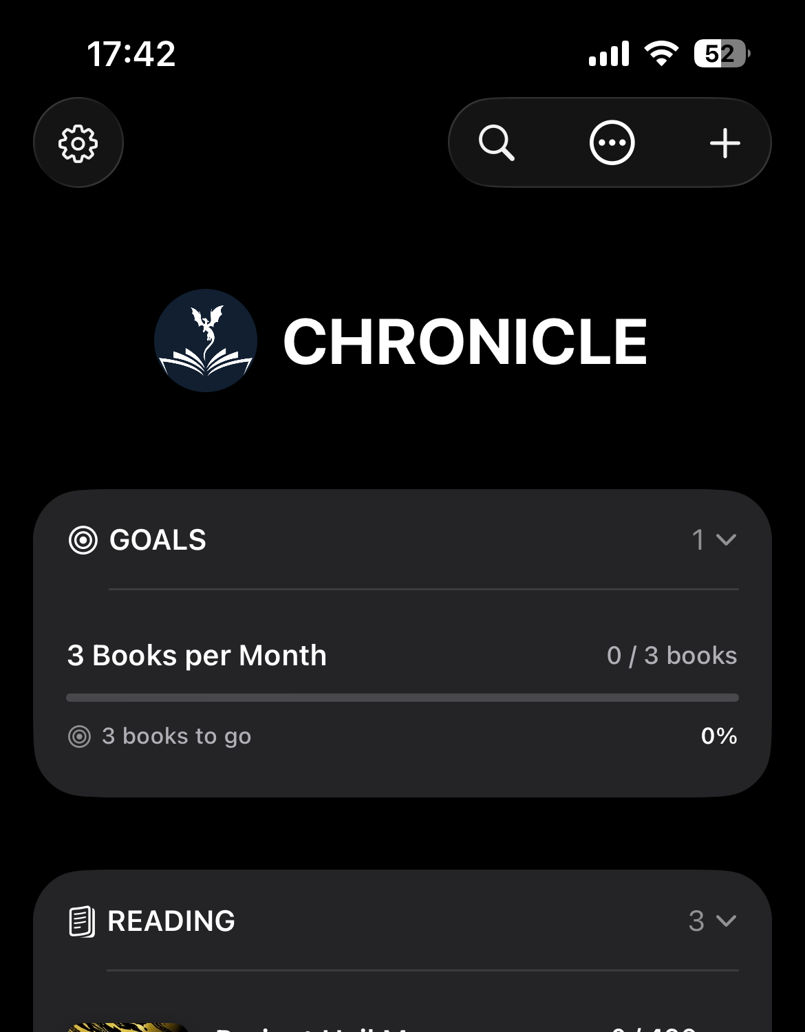 Library view with goals and currently-reading books