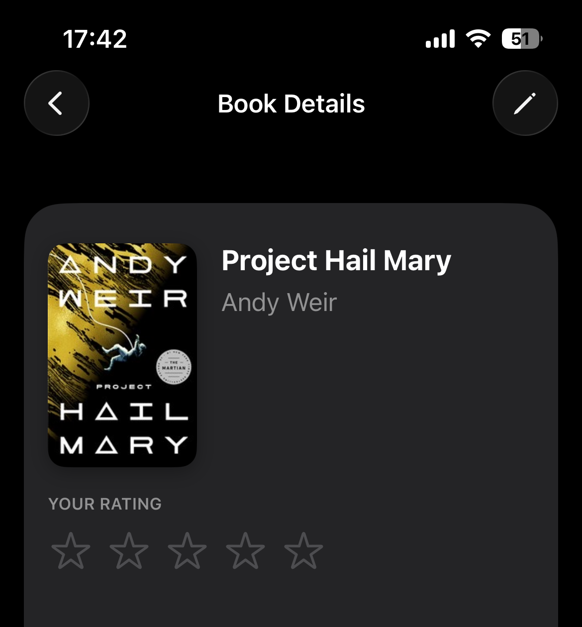 Book details with rating and progress